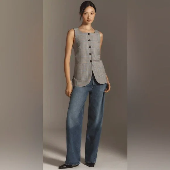 Anthropologie Plaid Mod Vest Small Gray Academia Preppy Collegiate Library Core - Picture 12 of 12